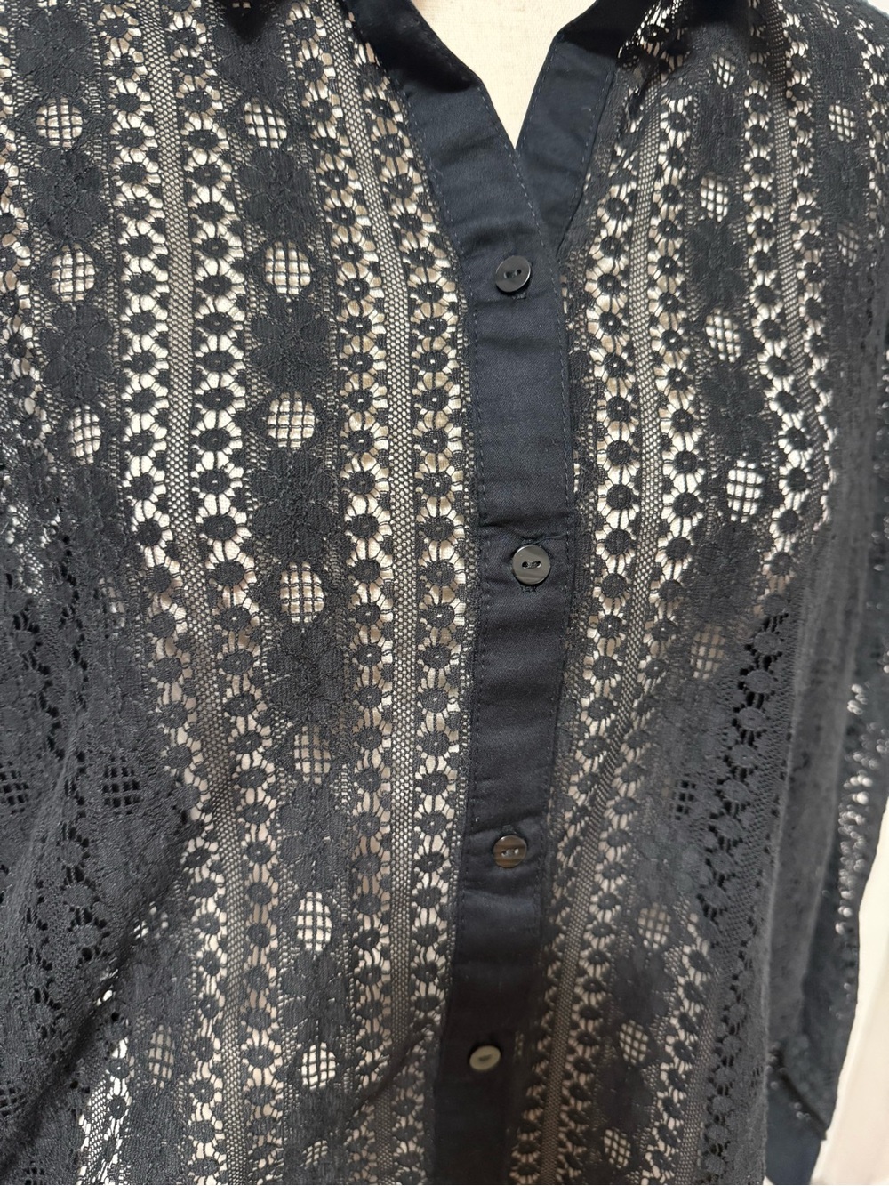 Old Navy black lace buttondown collared longsleeves goth victorian 2X new - Picture 5 of 7